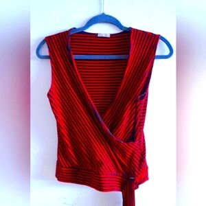 Red black striped v-neck top